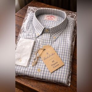 Brooks Brothers 1818 Organic Cotton Dress Shirt XL Blue Check NWT